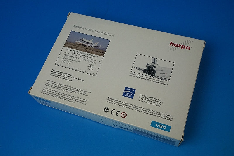 1:500 NASA Space Shuttle Enterprise (OV-101) & B747SCA N905NA 513111 Herpa