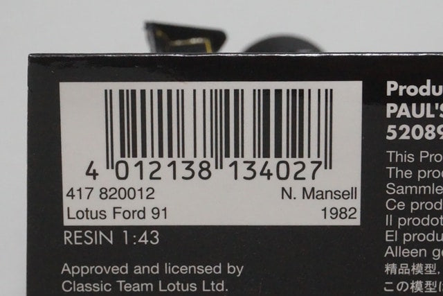 1:43 MINICHAMPS 417820012 Lotus Ford 91 1982 #12 N. Mansell JPS specification