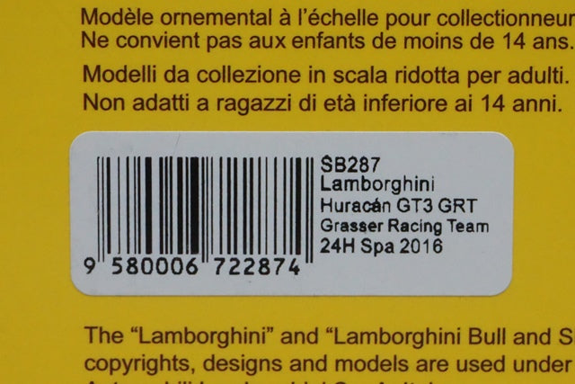 1:43 SPARK SB287 Lamborghini Huracan GT3 GRT Grasser Racing Team SPA 24h 2016 #63