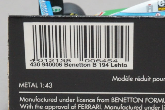 1:43 MINICHAMPS 430940006 Benetton Ford B194 J.J.Rate #6