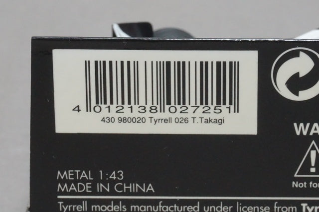 1:43 MINICHAMPS 430980020 Tyrrell Ford 026 Toranosuke Takagi #21