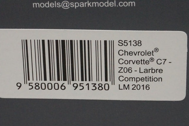 1:43 Spark S5138 Chevrolet Corvette C7-Z07 Le Mans 2016 #50 model car