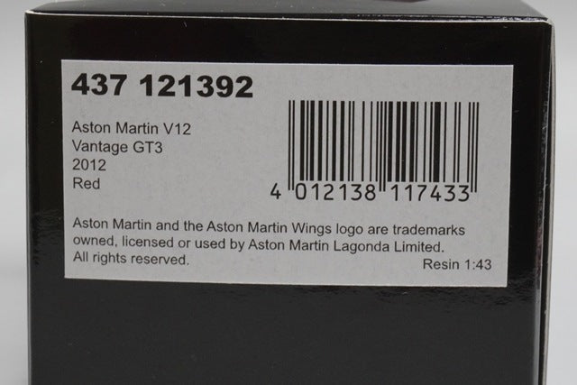1:43 MINICHAMPS 437121392 Aston Martin V12 Vantage GT3 Red model car