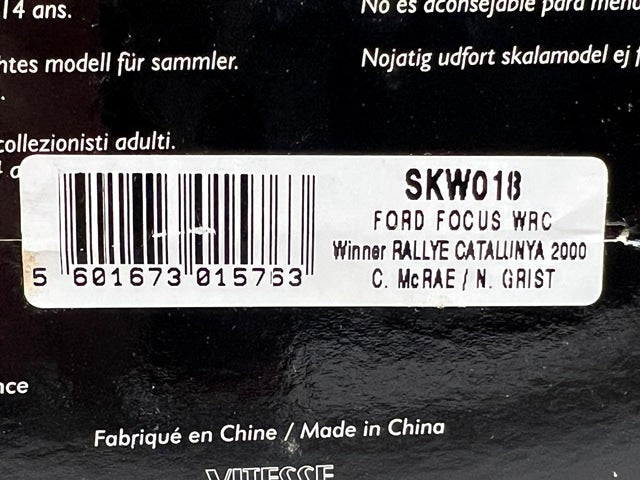 1:43 VITESSE SKW018 Ford Focus WRC CATALUNYA Rally 2000 #5 C. McRae N. Grist model car