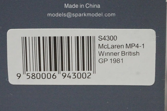 1:43 Spark S4300 McLaren MP4-1 British GP Winner 1981 #7 J. Watson