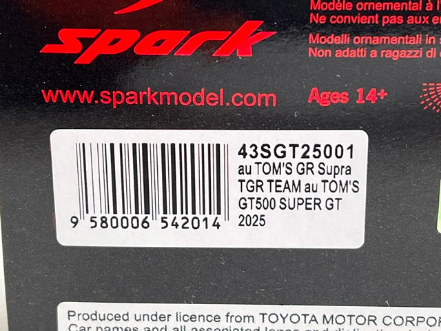 1:43 Spark 43SGT25001 au TOM'S GR Supra TGR Team GT500 Super GT 2025 #1 Sho Tsuboi / Kenta Yamashita