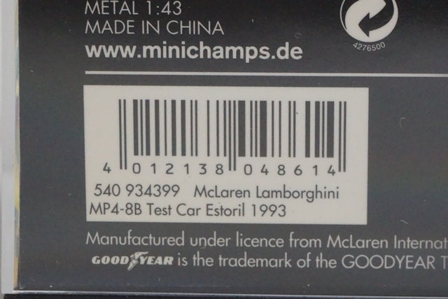 1:43 MINICHAMPS 540934399 McLaren Lamborghini MP4-8B A.Senna Test Car Estoril 1993 ASC No.23
