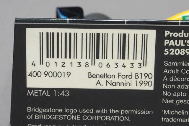 1:43 MINICHAMPS 400900019 Benetton Ford B190 A. Nannini 1990 #19
