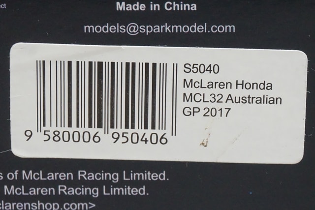 1:43 Spark S5040 McLaren Honda MCL32 Australian Grand Prix 2017 #14 F. Alonso model car