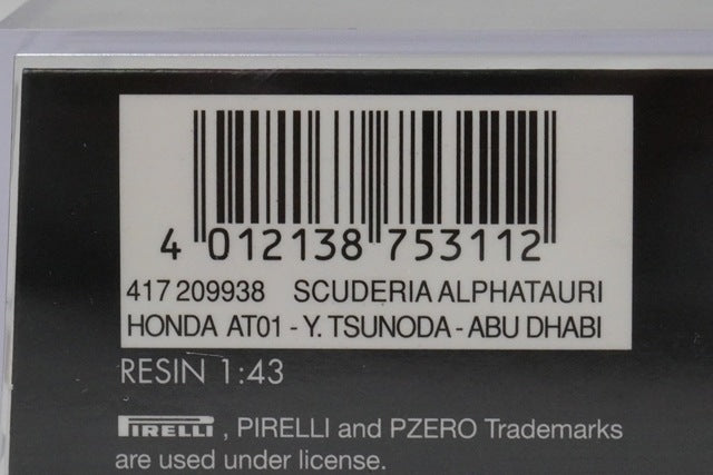 1:43 MINICHAMPS 417209938 Scuderia Alfatauri Honda AT01 Hiroki Kakuda Abu Dhabi Young Driver Test #38 model car