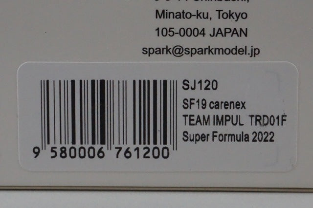 1:43 SPARK SJ120 SF19 carenex team IMPUL TRD001F Super Formula 2022 #19 Yuhi Sekiguchi