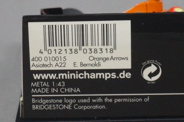 1:43 MINICHAMPS 400010015 Orange Arrows Asiatech A22 Red Bull #15 Orange x Black