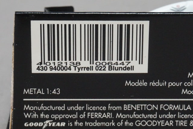 1:43 MINICHAMPS 430940004 Tyrrell Yamaha 022 M.Blundell