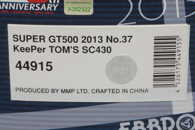 1:43 EBBRO 44915 LEXUS Keeper Tom's SC430 Super GT500 2013 #37