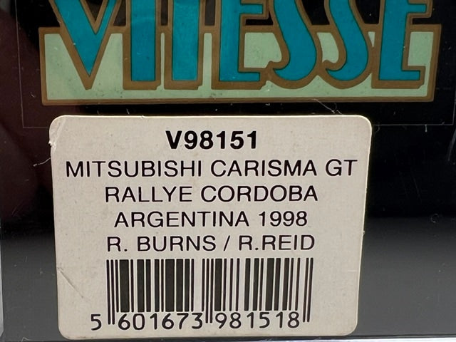 1:43 VITESSE V98151 Mitsubishi Carisma GT CORDOBA ARGENTINA Rally 1998 #2 R. Burns R. Reid model car