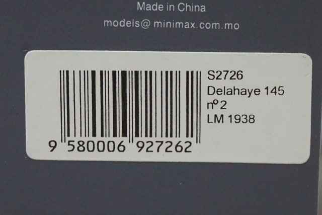 1:43 SPARK S2726 Delahaye 145 Le Mans 1938 #2 model car