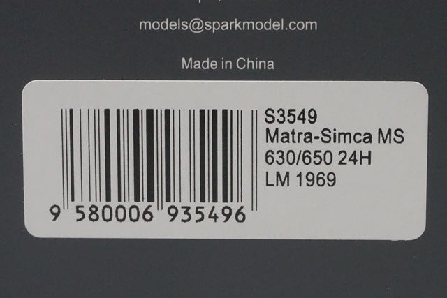 1:43 Spark S3549 Matra Simca MS 630/650 Le Mans 24H 4th 1969 #35 N.Galli / R.Widdows