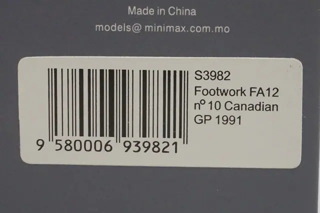1:43 Spark S3982 Footwork FA12 Canadian Grand Prix 1991 #10 S.Johansson