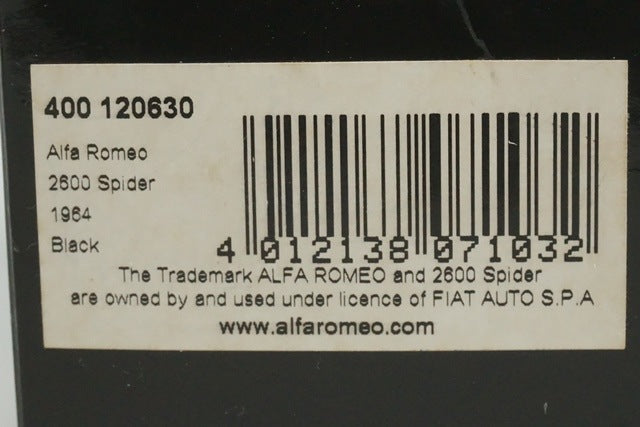 1:43 MINICHAMPS 400120630 Alfa Romeo 2600 Spider 1964 Black model car