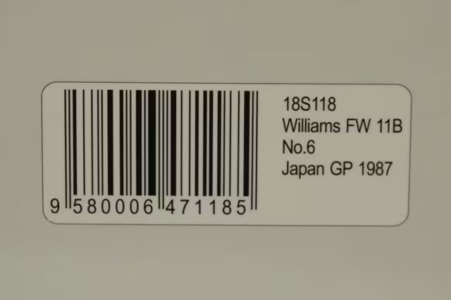 1:18 Spark 18S118 Williams FW11B Japanese GP 1987 #6 N. Piquet