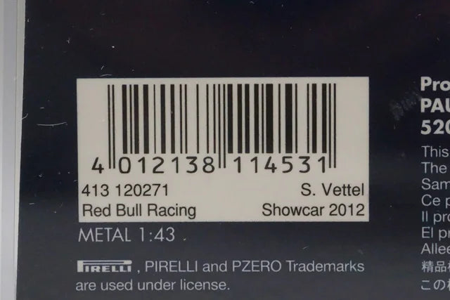 1:43 MINICHAMPS 413120271 Paddock Custom Red Bull Racing Show Car 2012 #1 S. Vettel