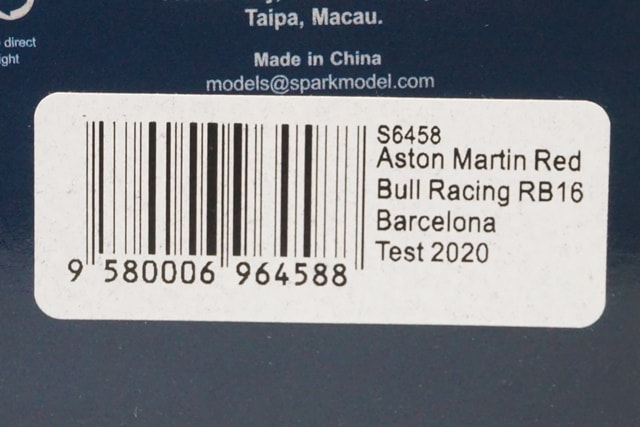 1:43 SPARK S6458 Aston Martin Red Bull Racing RB16 Barcelona Test 2020 #33 M.Verstappen