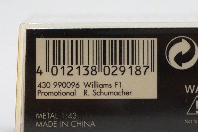 1:43 MINICHAMPS 430990096 Williams F1 Promotional Showcar 1999 #6 R.Schumacher