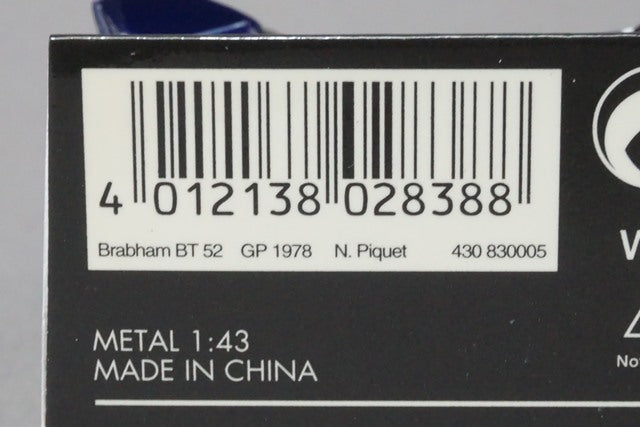 1:43 MINICHAMPS 430830005 Brabham BT 52 Parmalat #5 Navy / White