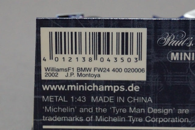 1:43 MINICHAMPS 400020006 Williams BMW FW24 J.P.Montoya #6