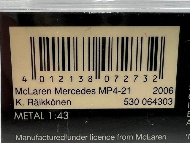 1:43 MINICHAMPS 530064303 McLaren Mercedes MP4-21 2006 K.Raikkonen #3 model car