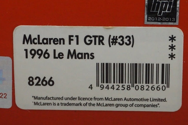 1:43 HPI 8266 Mirage McLaren F1 GTR Le Mans 1996 #33 model car
