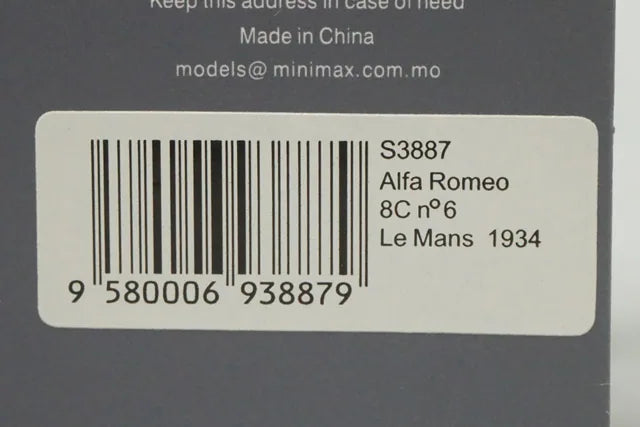 1:43 Spark S3887 Alfa Romeo 8C Le Mans 1934 #6 E. Howe / T. Rose Richards