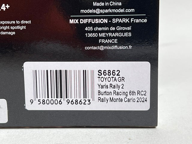 1:43 Spark S6862 Toyota GR Yaris Rally2 Breton Racing 6th RC2 Monte Carlo Rally 2024 #27