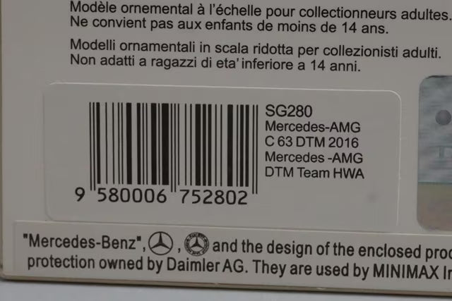 1:43 Spark SG280 Mercedes-AMG C63 DTM Team HWA 2016 #3 P.D. Resta