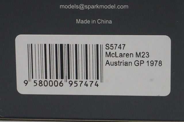 1:43 SPARK S5747 McLaren M23 Australian GP N.Piquet 1978 #29