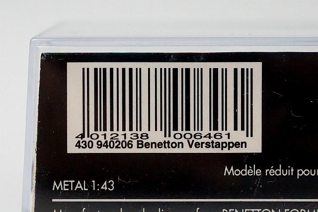 1:43 MINICHAMPS 430940206 Benetton Ford B194 #6 J.Verstappen
