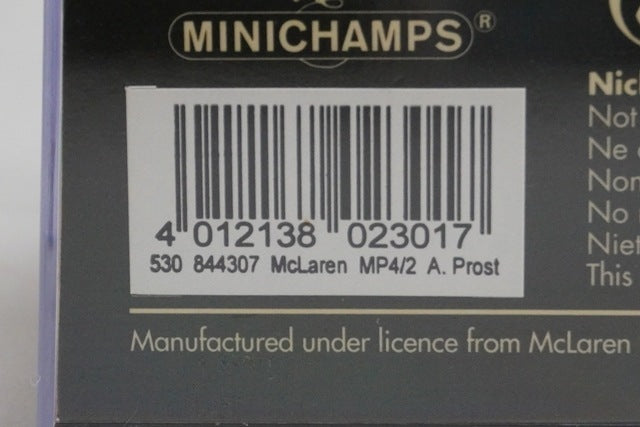 1:43 MINICHAMPS 530844307 McLaren MP4/2 TAG Turbo 1984 A.Prost #7