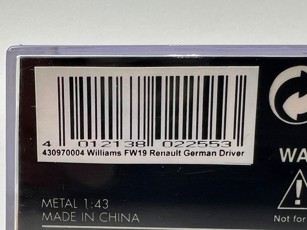 1:43 MINICHAMPS 430970004 Williams Renault FW19 German Driver #4 model car