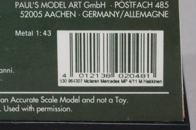 1:43 MINICHAMPS 530964307 McLaren Mercedes MP4/11 #7