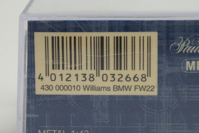 1:43 MINICHAMPS 430000010 Williams BMW FW22 J.Button #10 model car