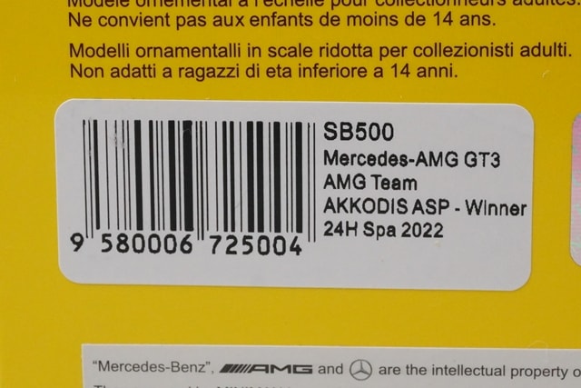 1:43 Spark SB500 Mercedes-AMG GT3 AKKODIS ASP Spa 24H 2022 #88 model car