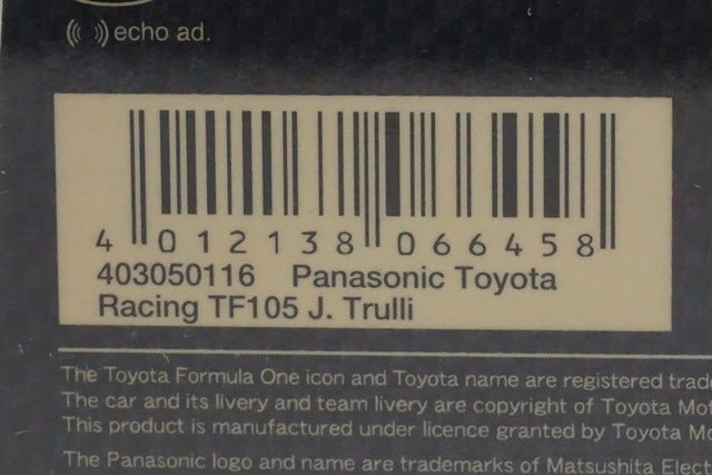 1:43 MINICHAMPS 403050116 KYOSHO Panasonic Toyota Racing TF105 J. Trulli #16 model car