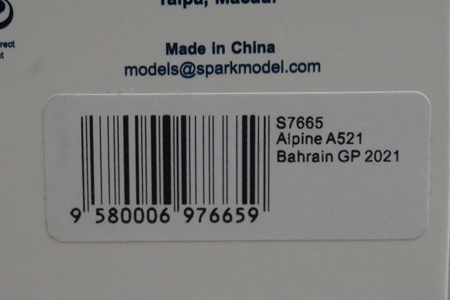 1:43 SPARK S7665 Alpine A521 Bahrain GP 2021 #31 model car