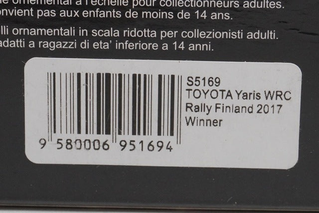 1:43 SPARK S5169 Toyota Yaris WRC Rally Finland Winner 2017 #12 model car