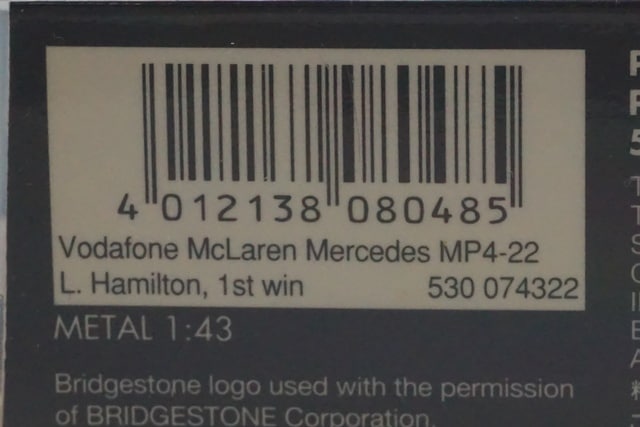 1:43 MINICHAMPS 530074322 Vodafone McLaren Mercedes MP4-22 2007 #2 L. Hamilton model car