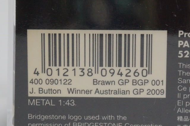 1:43 MINICHAMPS 400090122 Brown GP BGP 001 Australian GP 2009 #22 J. Button model car