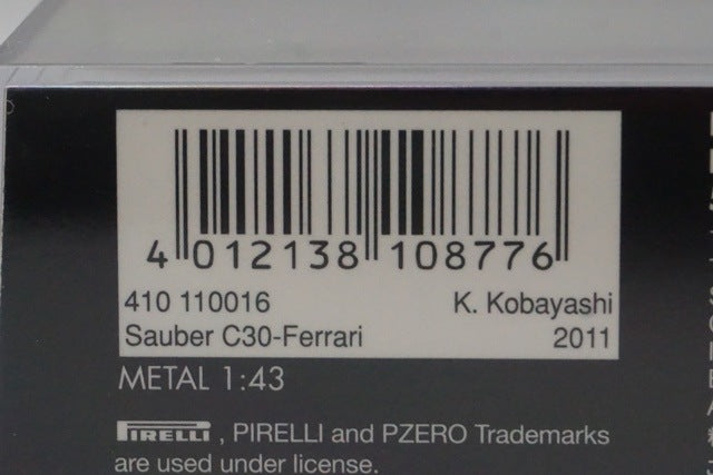1:43 MINICHAMPS 410110016 Sauber C30 Ferrari 2011 #16 Kamui Kobayashi