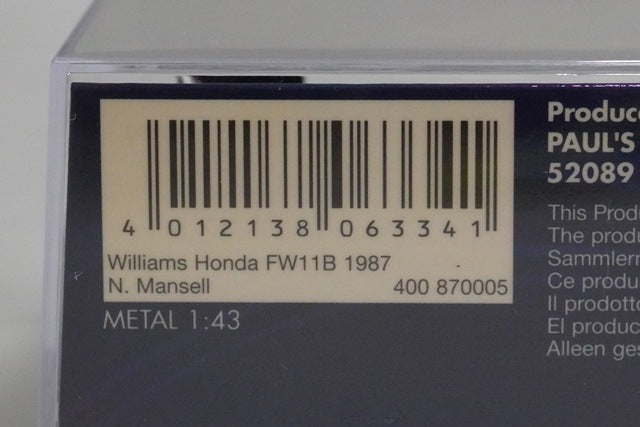 1:43 MINICHAMPS 400870005 Williams Honda FW11B N.Mansell 1987 #5