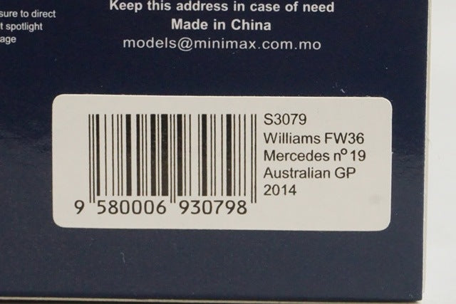 1:43 Spark S3079 Williams FW36 Mercedes Australian GP 2014 #19 F. Massa