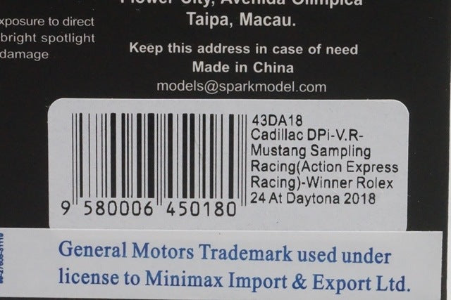 1:43 SPARK 43DA18 Cadillac DPi-V.R Mustang Sampling Racing Daytona 24 Hours Winner 2018 #5